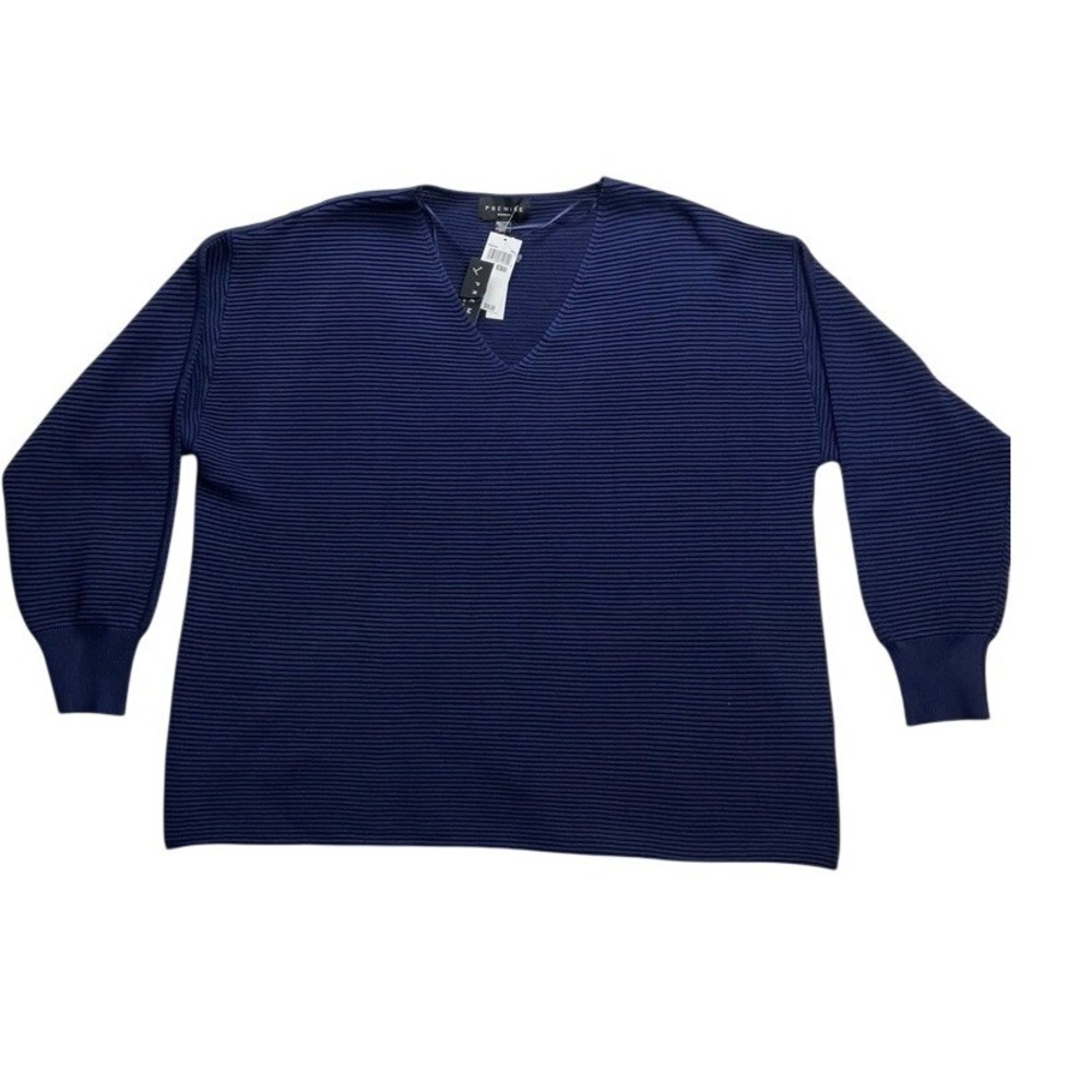 Premise Woman Naval Blue Ribbed V-Neck Pullover Sweater Plus‎ Size 2X NWT